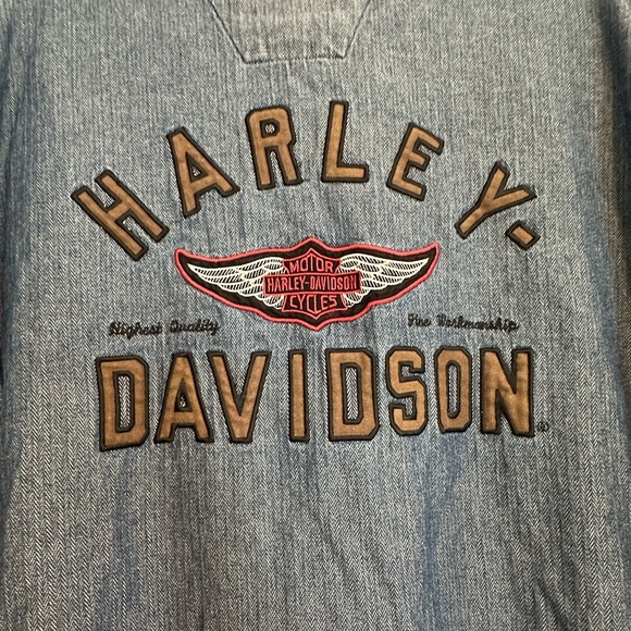 VTG ‘04 Harley Davidson Mens XL Blue Button Up Long Sleeve Denim Embroidered. - Picture 1 of 16